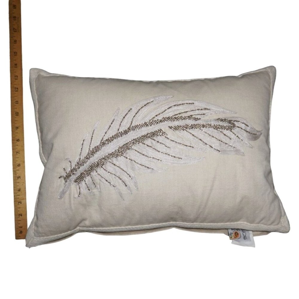 Devi Designs Throw Pillow Feather Insert Seed Bead Embroidered 14" x 20" READ